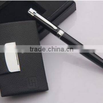 Custom logo Luxury Leather Name Card Holder And Pen Gift Set