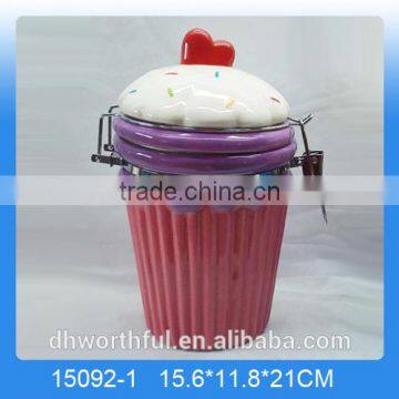 Colorful ceramic sealed canister pot with icecream design