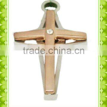 Diamond charm single stone rose hollow cross pendant