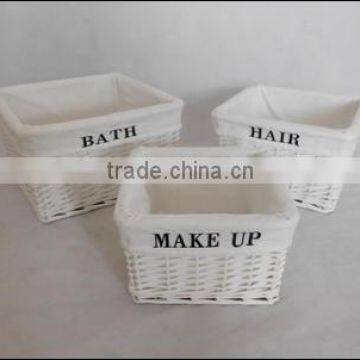 set of 3 half willow white basket with lining
