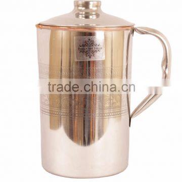 IndianArtVilla Designer Steel Copper Jug Pitcher 2000 ML - Storage Drinking Water Home Hotel Restaurant Good Health Benefit Yoga