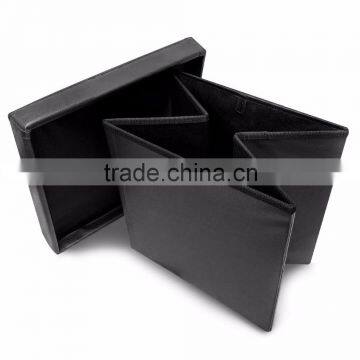 Foldable Storage Ottoman - Contemporary Faux Leather Ottoman With Cover, Black photo-4