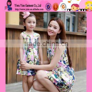 Fashion Colorful Pattern Sexy Short Dress Alibaba China Supplier Cheaper Mother Daughter Summer Dress