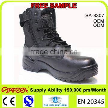 Cheap Military Police Boots, Popular Leather Military Boots with Zipper SA-8307