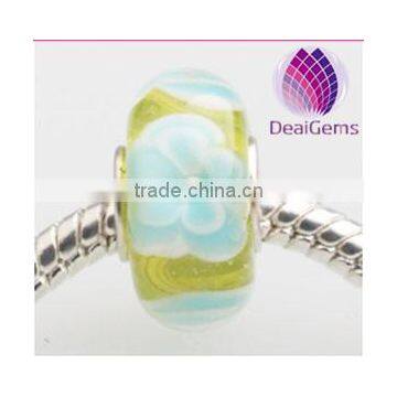 Handmade murano type yellow color big hole glass beads