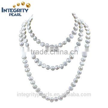 8mm AA white Odd-shaped baroque freshwater cultured pearl necklace