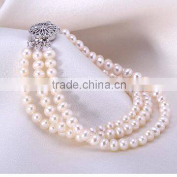 Factory Wholesale 3 Strand Freshawater Pearl Bracelets For Girls