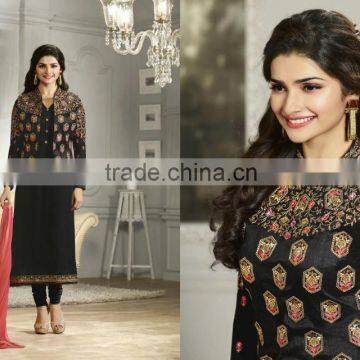 Prachi Desai Black Georgette Churidar Designer Suit/Buy designer salwar kameez online