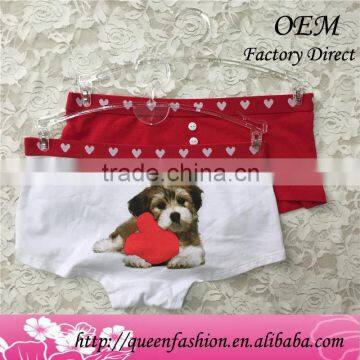 Classic women underwear cute dog printing ladies underwear button decorated special pretty girl panty