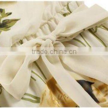 Women's Short Sleeve Crewneck Chiffon Floral Printed Midi Party Dress