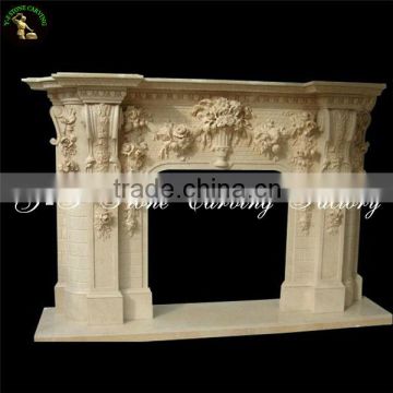 French Antique carved marble fireplace mantel