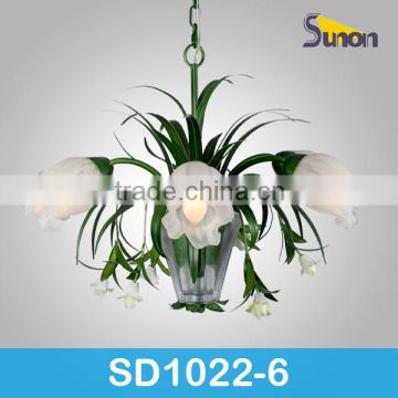 SD1022-6 green wrought iron glass flower lamp shades channel chandelier/decorative living room lighting