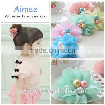 Fashion chiffon flower hair ring with three pearls for little girls(AM-HR0013)