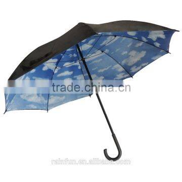 Stick and windproof double canopy inside printing umbrella