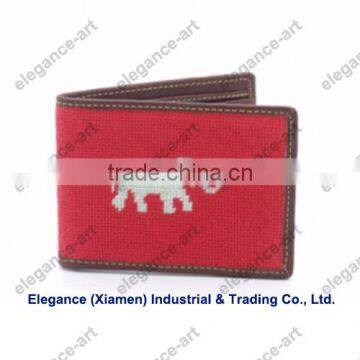 Elephant red needlepoint wallet