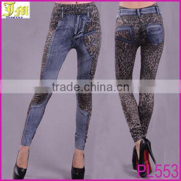 Hot Women's Sexy Leopard Print Denim Jean Look Leggings Skinny Tights Clubwear Stretch Leggings