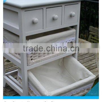 Wooden Storage Cabinet With 3 WOOD & 2 WICKER DRAWERS