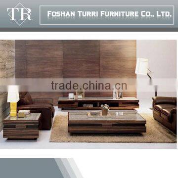 Modern Ebony Veneer MDF Base TV Stand With Natural Travertine Top photo-2