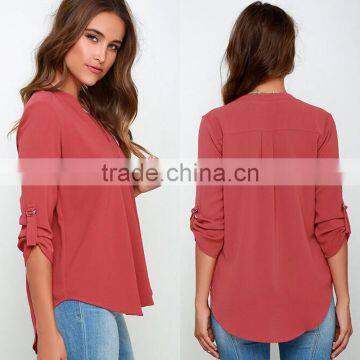 Elegant Womens Loose Scarf Collar V-NECK Chiffon Tops Long Sleeve OL Career T Shirts Casual Blouse photo-2