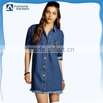 ladies trendy fringe hem denim shirt dress pattern