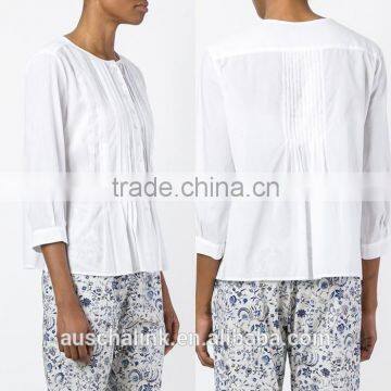 High Quality Ladies Fancy White Pleated Blouse Fashion Design photo-6