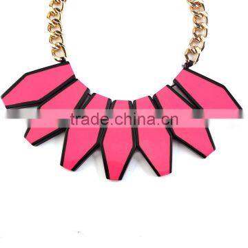 2016 Europe and the United States Multiple Hot Pink Color Arcylic Geometric Pendant Necklace photo-4
