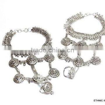 PAYAL Anklet Pair TOE RING Silver TONE BAREFOOT SANDAL photo-2