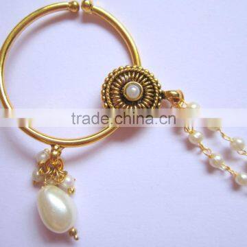 BIG HOOP NATH Press NOSE RING GOLD PLATED POLKI PEARL photo-2