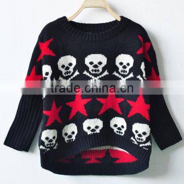 Latest Design Skull Pattern Girls Knitted Pullover Sweater