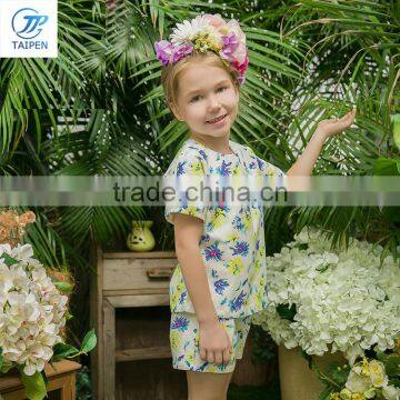 Summer Newest Short Sleeve Children's Boutique Girls Clothing Sets Flower Printed Tops+Shorts Casual Kids wear