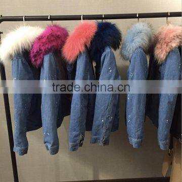 Myfur Customized Color Plus Size Real Fur Lining Collar Jeans for Ladies Parka