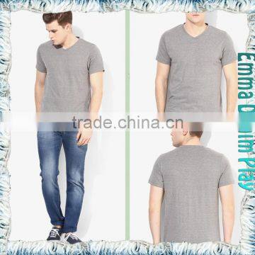 Mens Grey Custom Design Premium Quality V-Neck Plain T Shirts photo-5