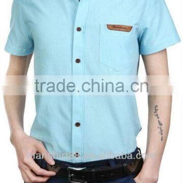 Mens Short Sleeve Leather Label Custom Oxford Shirt photo-3