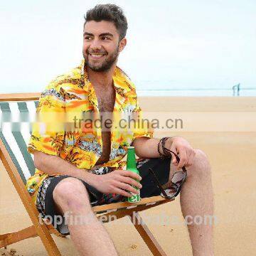 Men's short sleeve yellow color hawaiian shirts manufacturer