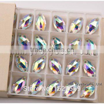 Navette Color AB Flat Back Sew on Stones for Wedding Dress photo-4