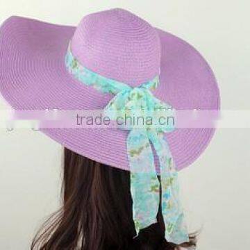 Colorful Summer Straw Sun Hat Beach Wide Brim Roll-up Floppy Cap