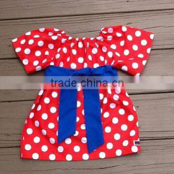 New fashion children short sleeve clothes polkadots dress with sash one piece girls party dresses