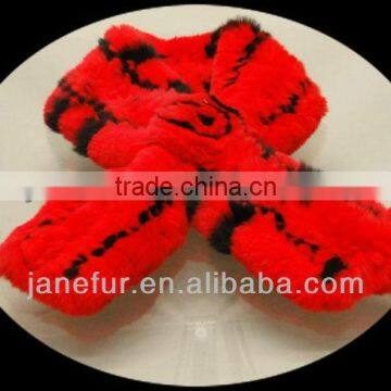 Hand Knitted Rex Rabbit Fur Scarf with Rosette