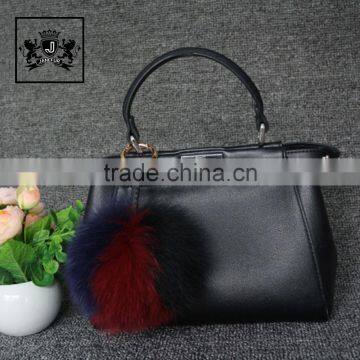 Wholesale Colorful lovely fox fur pom poms ball keychain clasp for handbag charm