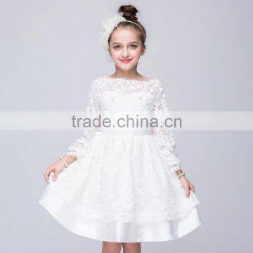 Spring Autumn Girl Children Beautiful Princess White Long Sleeve Lace Dress