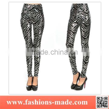 Hot Silver Zebra Stamping Legging Leather