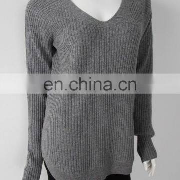 factory manufacturer rib knit v neck pure 100%cashmere sweater