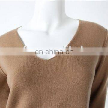 162-96 Women Flat Knit v Neck Reverse Cashmere Sweater photo-4