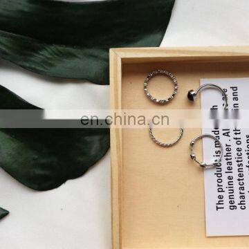 4PCS/Set Fashion Jewelry Black Bead Ripple Hollow Silver Rings For Women Knuckle Joint Ring Set photo-2