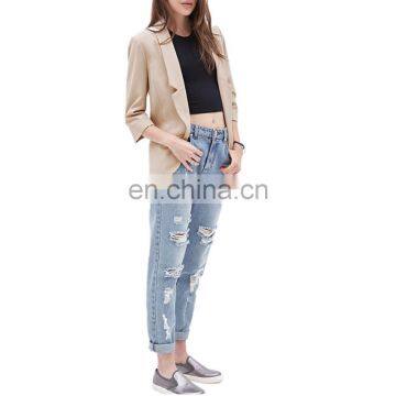 Three Quarter Sleeve Suit Jacket Nude Color Ladies Office Wear Casual Style Fashion Suit Jacket for Mature Women photo-2