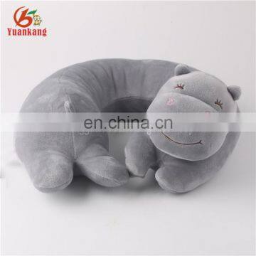 Personalized plush hippo animal U shape neck support travel pillow