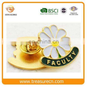 Promotional Flower Color Enamel Golden Metal Badge