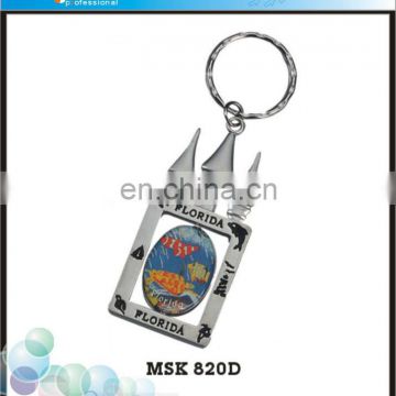 High Quality Souvenir Spinning Metal Florida Castle& Fish Keychain