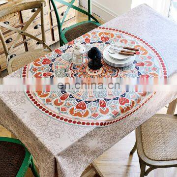 Cheap special flower design bangkok linen look tablecloth polyester