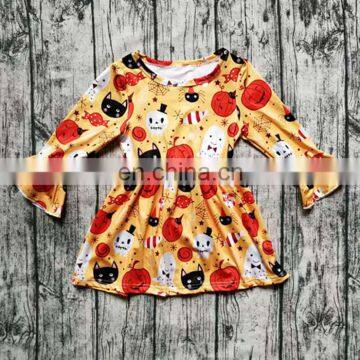 Fall winter Halloween dress baby girls long sleeves orange ghost pumpkin clothing boutique kids wear 1-6years